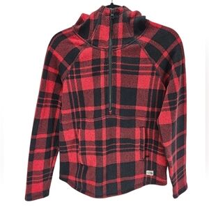 The North Face Fleece Sweater Womens Small Plaid Red Black 1/2 Zip